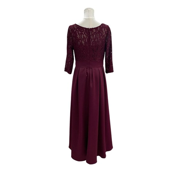 Alex Evenings Petite Burgundy Lace Chiffon Dress Formal Cocktail Wedding Guest - Picture 8 of 13